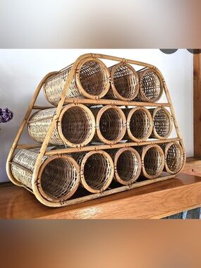 Vintage Bamboo Wine Bottle Rack: MCM Tiki Bar Display